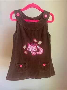 Brown Corduroy Dress with Pink Fox Applique